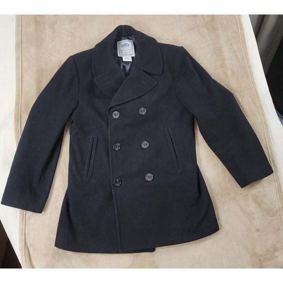 Men's Black Pea Coat - Picture 1 of 11